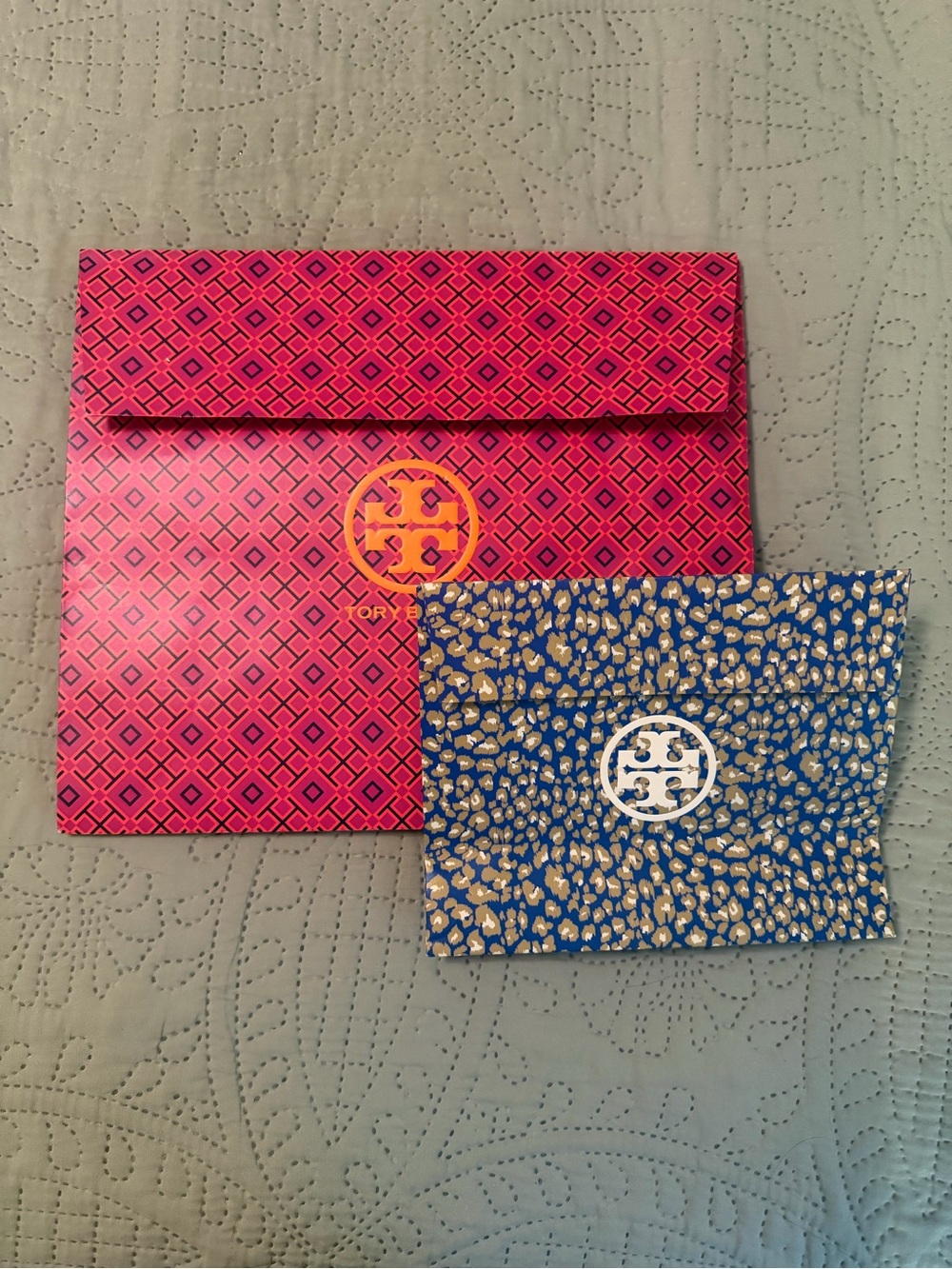 Tory Burch Pink and Blue Logo Gift Bags